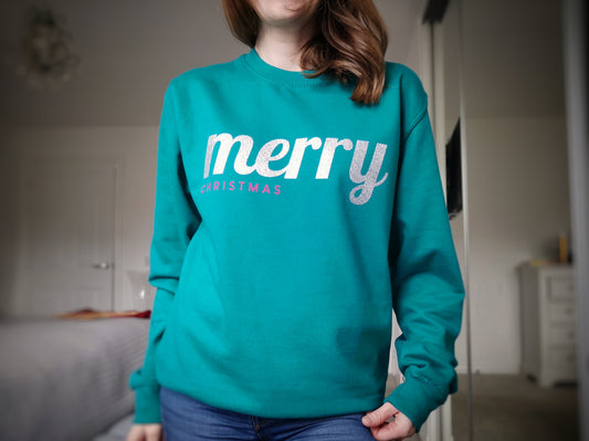 Merry Christmas Glitter Ladies Sweatshirt