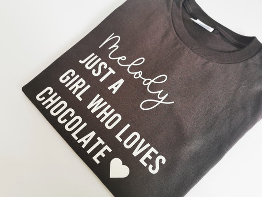 Just A Girl Who Loves Chocolate Personalised Kids T-shirt